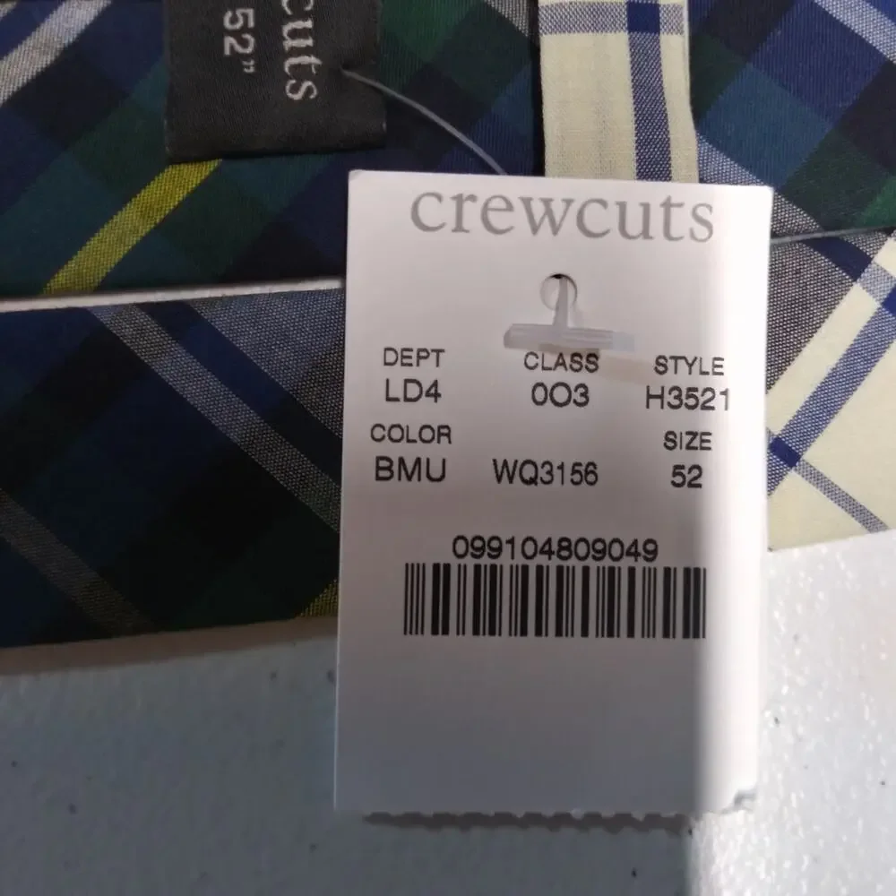 Crewcuts By J Crew Boys Cotton Tie Dudley Plaid Tie Blue Green Black Yellow 42